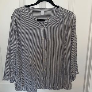 blue and white striped button down blouse
